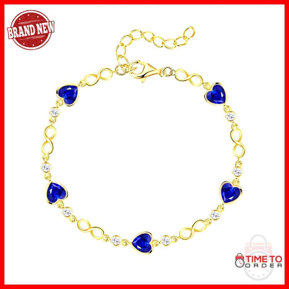 Sterling Silver Infinity Heart Bracelet Adjustable Birthstone Gift